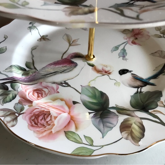 Grace Teaware Double Tiered Porcelain Serving Plate Floral Bird - Picture 7 of 11